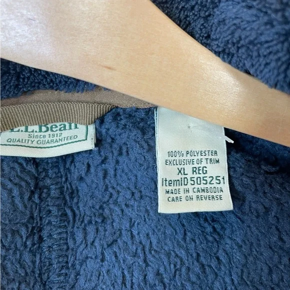 L.L. Bean Jacket Mens XLarge Blue Brown Hi Pile Fleece - Picture 5 of 7